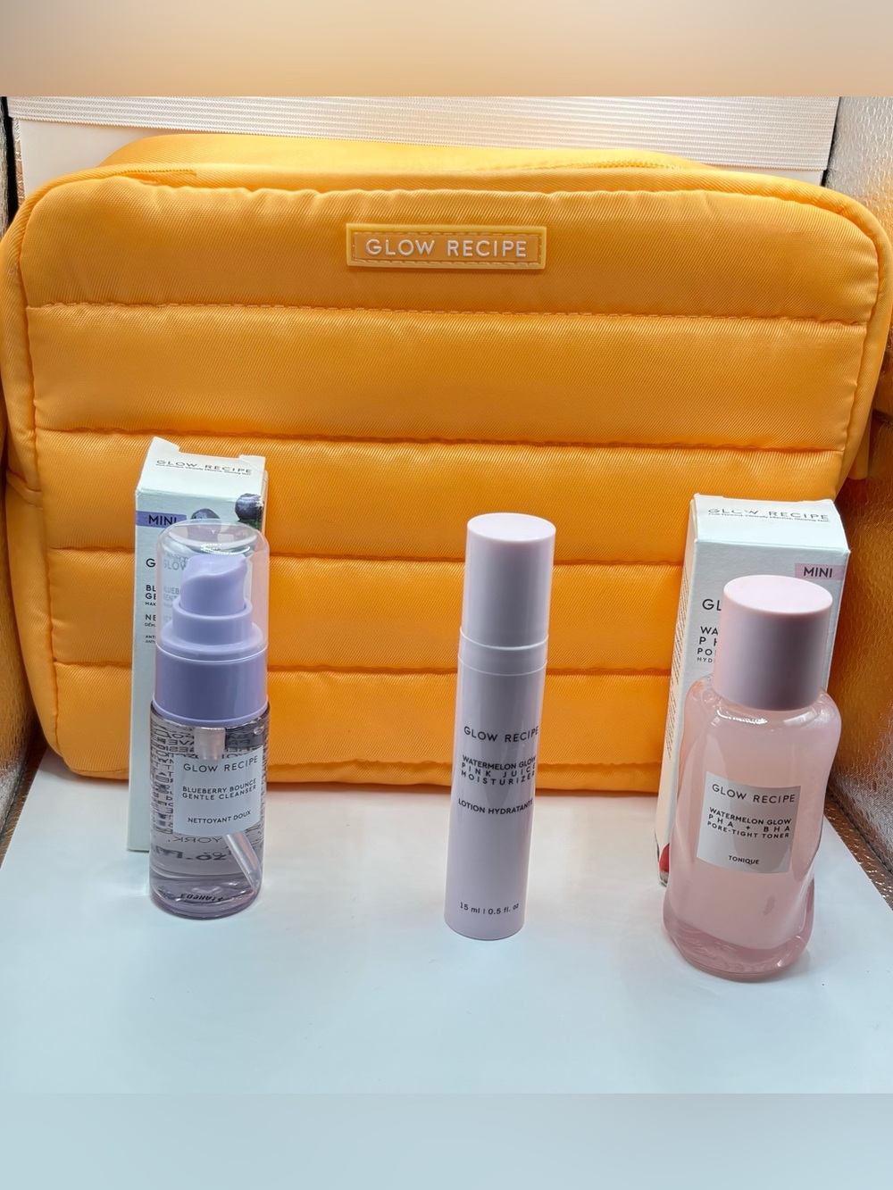 Glow Recipe Limited Edition Cosmetic Bag with Mini Cleanser, Toner& Moisturizer